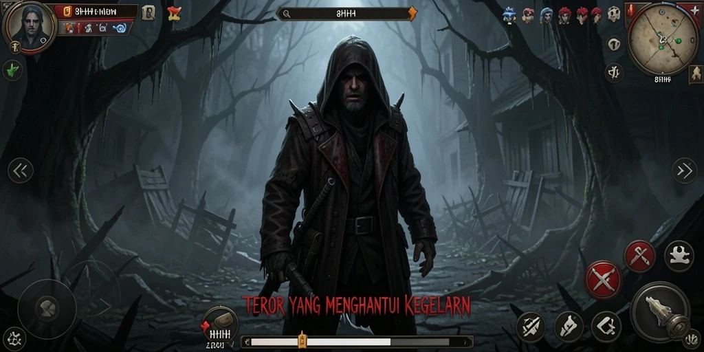 Tampilan gameplay menakutkan di dalam kegelapan menyelimuti.