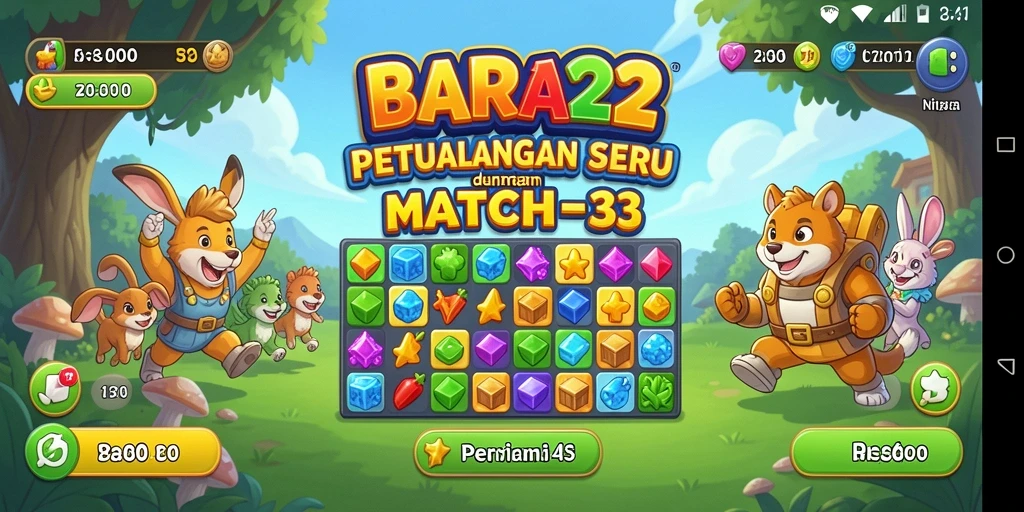Tampilan gameplay seru dalam BARA22 dengan kombinasi warna-warni.