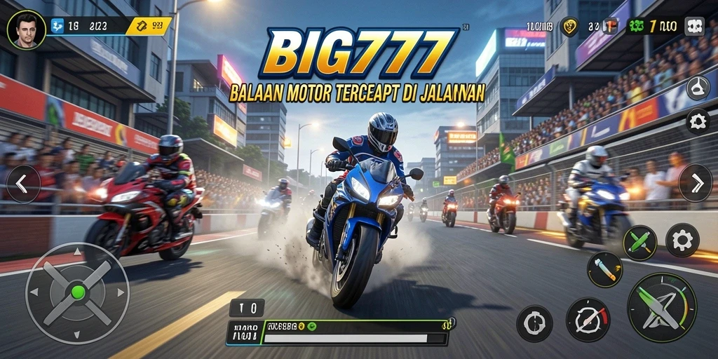 Tangkapan layar gameplay menampilkan balapan motor yang mendebarkan.