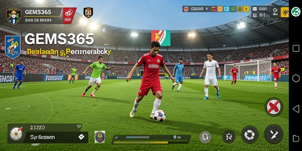 Tangkapan layar GEMS365 menampilkan momen mendebarkan dalam permainan sepak bola.