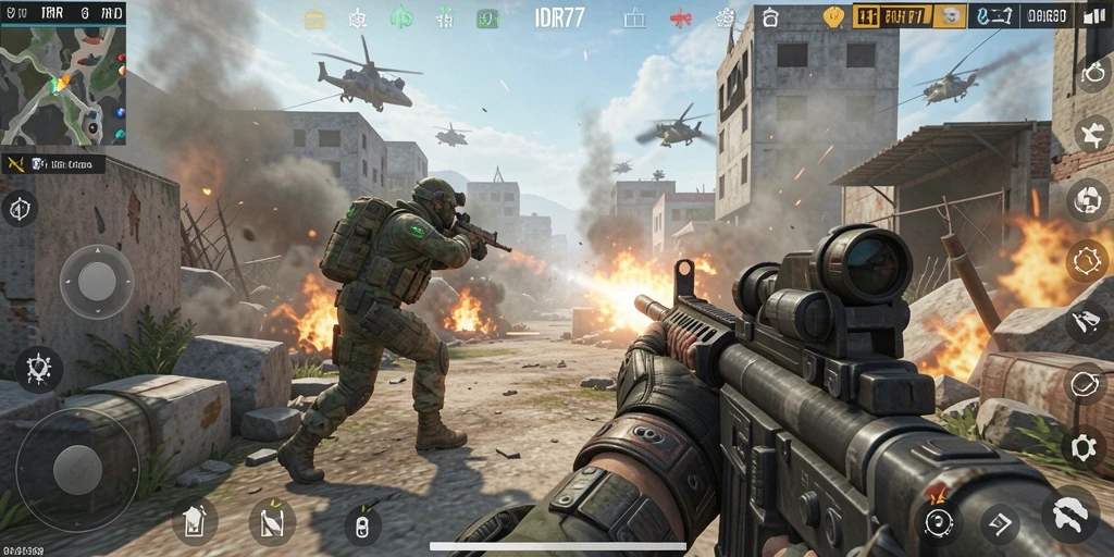 Tangkapan layar IDR77 menampilkan aksi seru dalam pertempuran FPS.