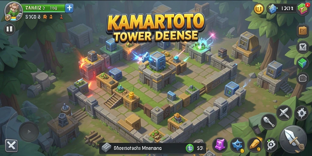 Tampilan utama KAMARTOTO dengan gameplay Tower Defense yang intens.