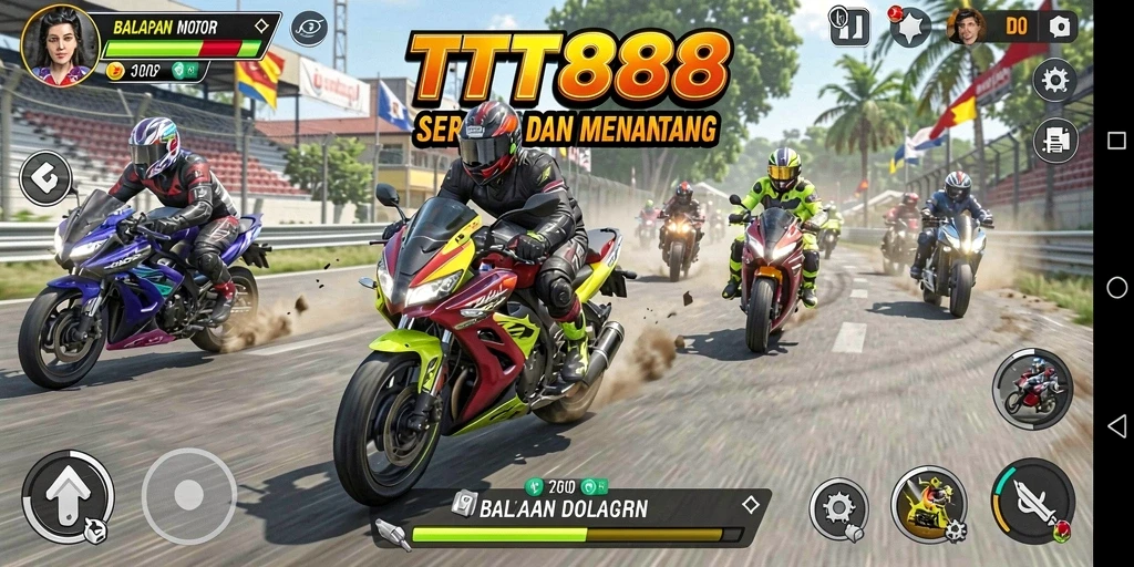 Tampilan screenshot utama TTT888 menampilkan aksi balapan motor yang mendebarkan.