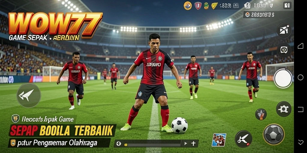Screenshot gameplay dari WOW77 menunjukkan pertandingan sepak bola yang intens.